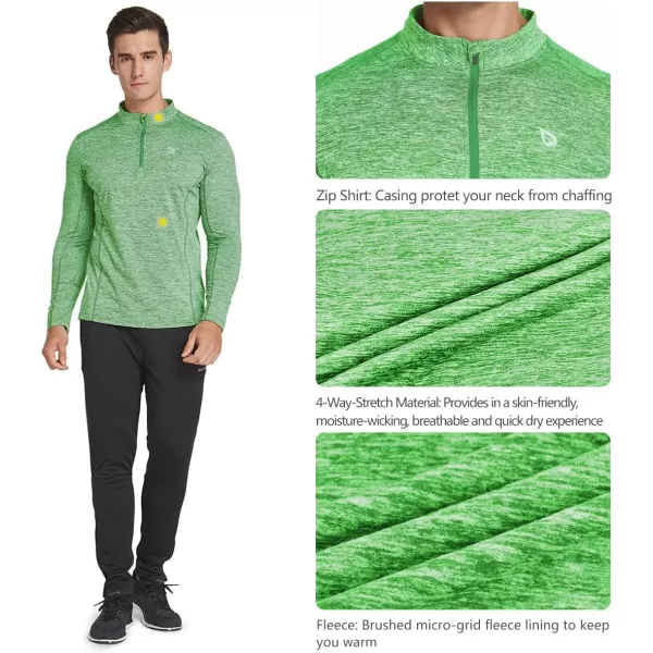 BALEAF Mens 14 Zip Pullover Running Shirts Long Sleeved Tops Back PocketedFleece Lined  Heather Green