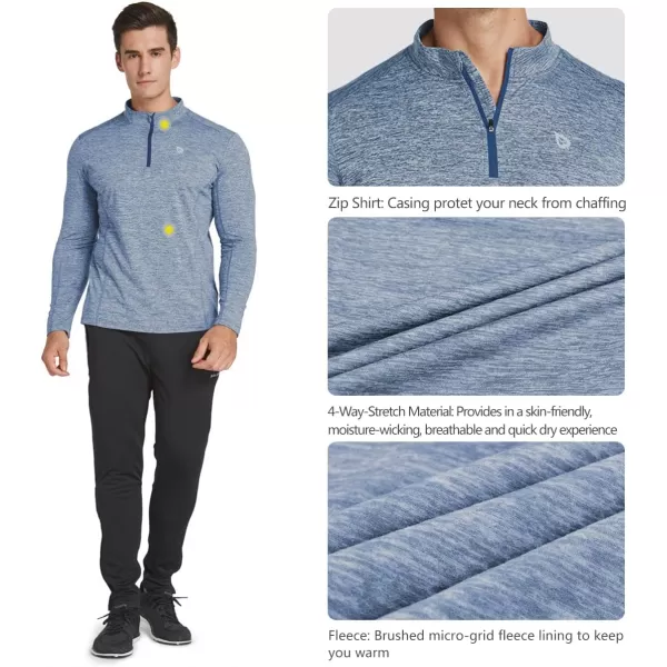 BALEAF Mens 14 Zip Pullover Running Shirts Long Sleeved Tops Back PocketedFleece Lined  Heather Sky Blue