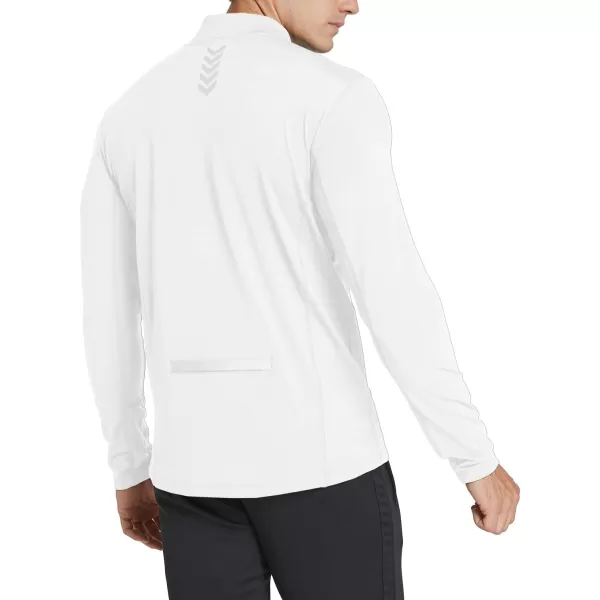 BALEAF Mens 14 Zip Pullover Running Shirts Long Sleeved Tops Back PocketedFleece Lined  White