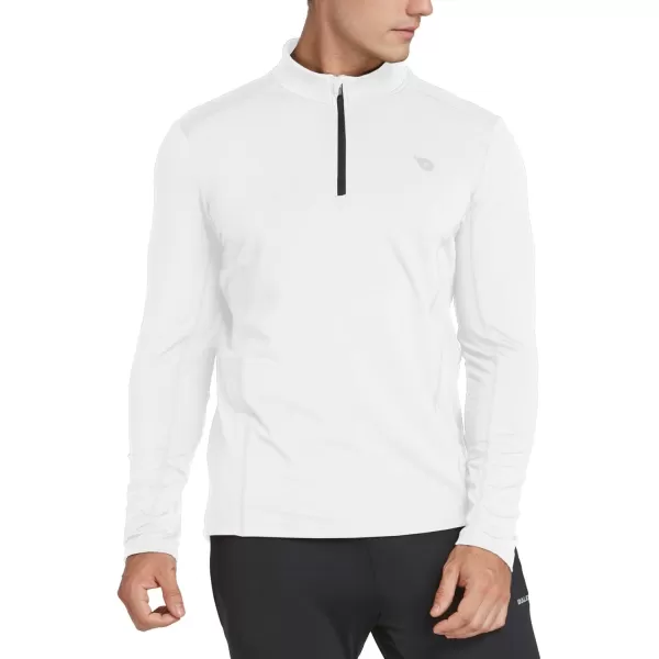 BALEAF Mens 14 Zip Pullover Running Shirts Long Sleeved Tops Back PocketedFleece Lined  White