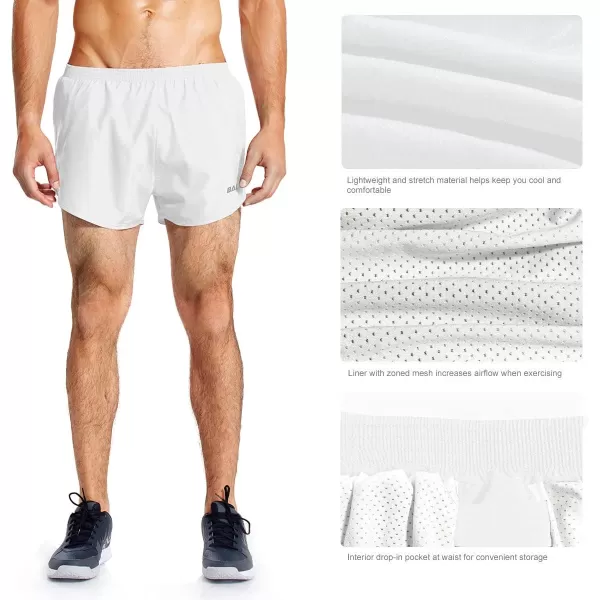 BALEAF Mens 3 Running Shorts Gym Quick Dry Athletic Workout Pocket Lightweight BriefWhite