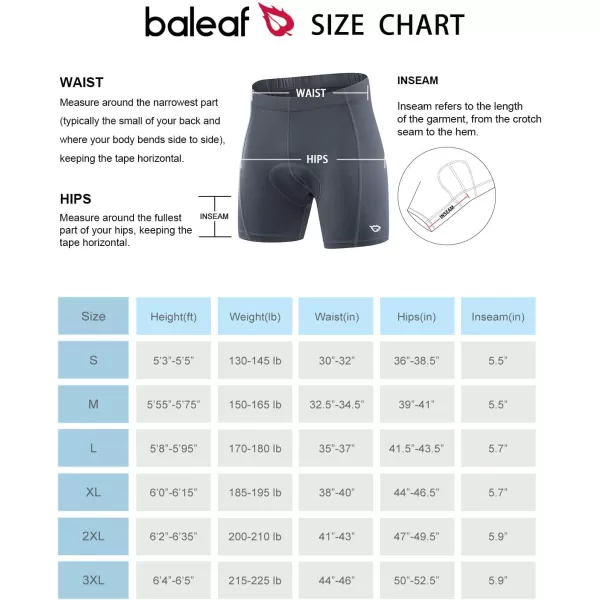 BALEAF Mens 3D Padded Bike Shorts Cycling Underwear MTB LinerFolkstone Gray