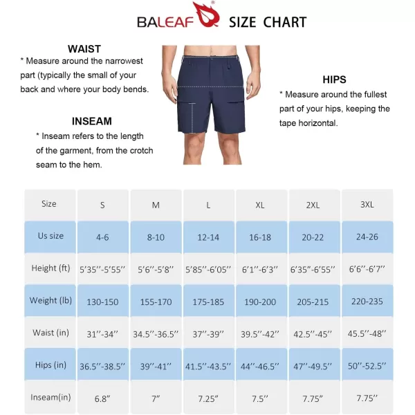 BALEAF Mens 7 Casual Shorts for Summer Elastic Waist Quick Dry Lightweight Short with Cargo Hiking FishingBlack