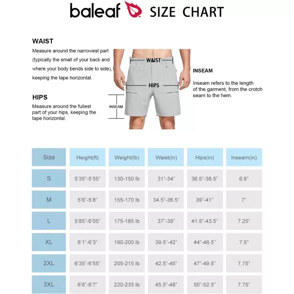 BALEAF Mens 7 Casual Shorts for Summer Elastic Waist Quick Dry Lightweight Short with Cargo Hiking FishingGlacier Gray