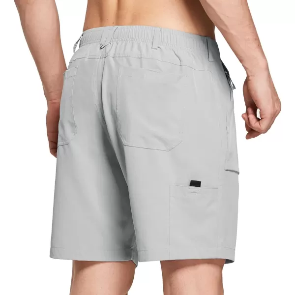 BALEAF Mens 7 Casual Shorts for Summer Elastic Waist Quick Dry Lightweight Short with Cargo Hiking FishingGlacier Gray