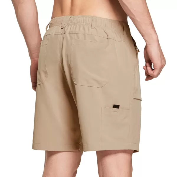 BALEAF Mens 7 Casual Shorts for Summer Elastic Waist Quick Dry Lightweight Short with Cargo Hiking FishingKhaki