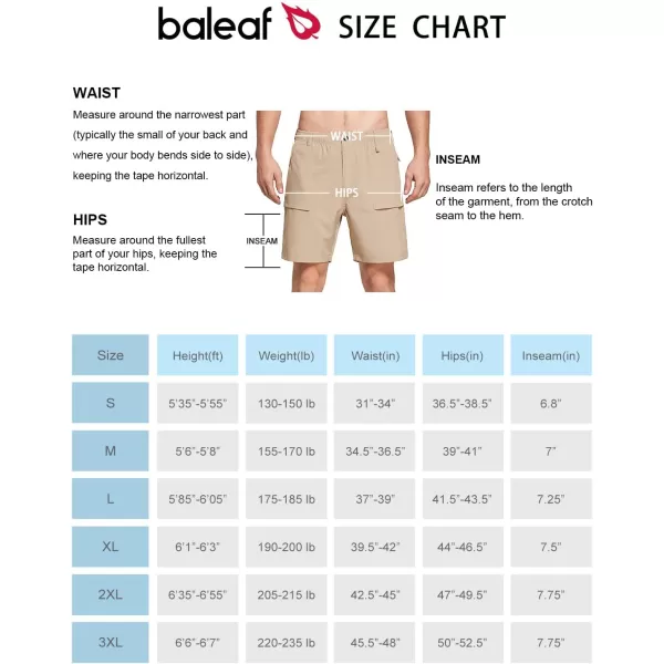 BALEAF Mens 7 Casual Shorts for Summer Elastic Waist Quick Dry Lightweight Short with Cargo Hiking FishingKhaki