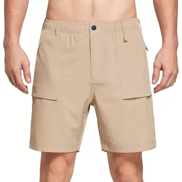 BALEAF Mens 7 Casual Shorts for Summer Elastic Waist Quick Dry Lightweight Short with Cargo Hiking FishingKhaki