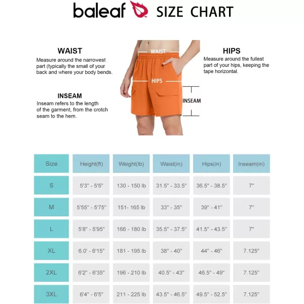 BALEAF Mens 7 Hiking Shorts No Liner Running Workout Quick Dry 2 Zipper Pockets Water ResistantOrange