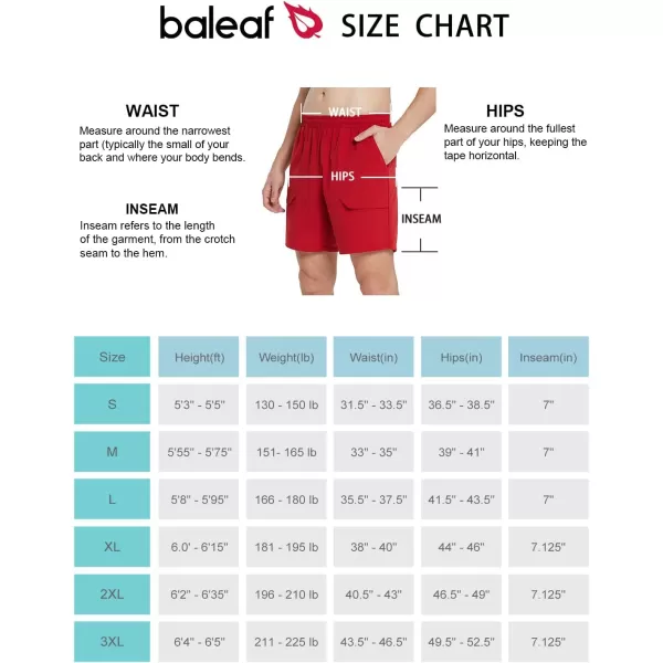 BALEAF Mens 7 Hiking Shorts No Liner Running Workout Quick Dry 2 Zipper Pockets Water ResistantRed