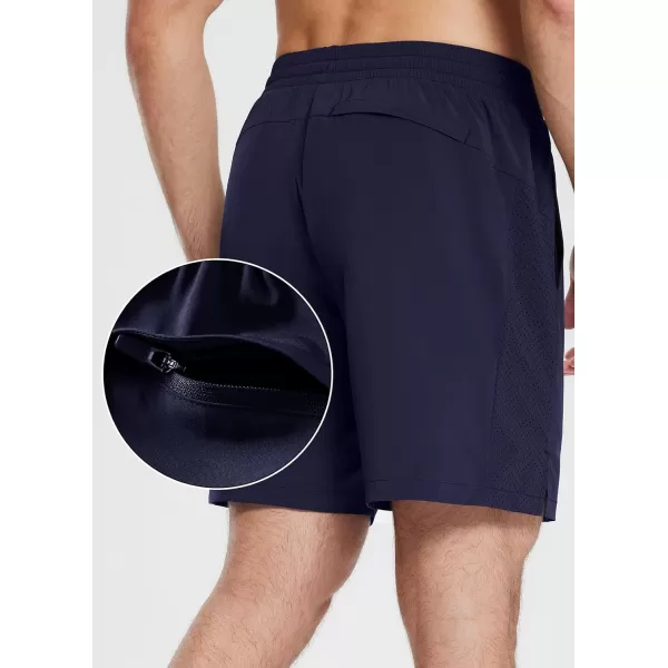 BALEAF Mens 7 Inch Swim Trunks with Compression Liner QuickDry Long Shorts Swim Shorts with Zipper PocketsDark Blue