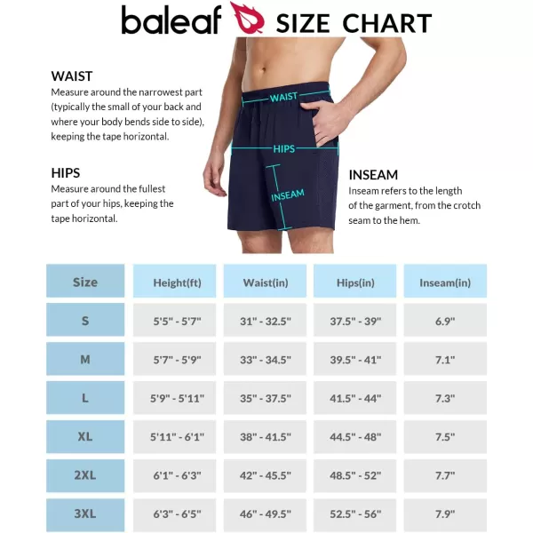 BALEAF Mens 7 Inch Swim Trunks with Compression Liner QuickDry Long Shorts Swim Shorts with Zipper PocketsDark Blue