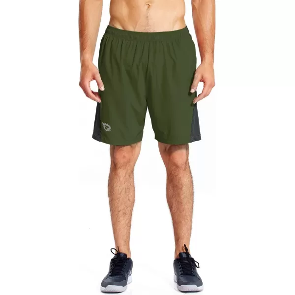 BALEAF Mens 7 Running Shorts with Mesh Liner Zipper Pocket for Athletic Workout GymArmy Green