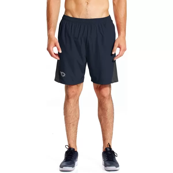 BALEAF Mens 7 Running Shorts with Mesh Liner Zipper Pocket for Athletic Workout GymNavy