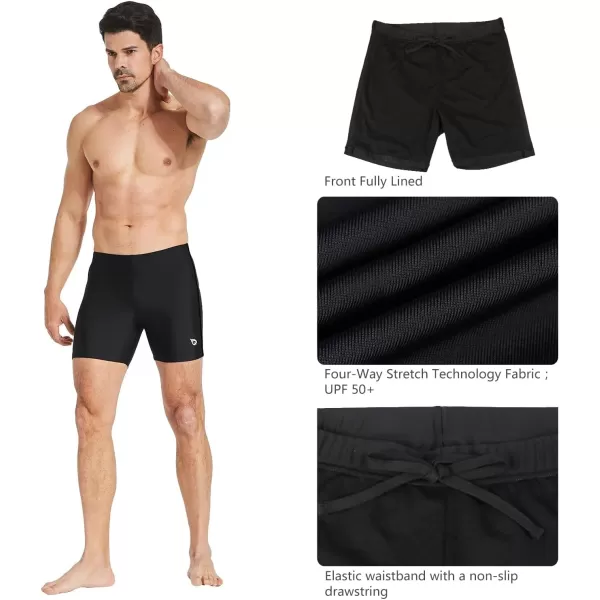 BALEAF Mens Athletic Swim Jammers Quick Dry Compression Square Leg Swim Brief SwimsuitBlack