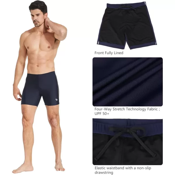 BALEAF Mens Athletic Swim Jammers Quick Dry Compression Square Leg Swim Brief SwimsuitNavy White