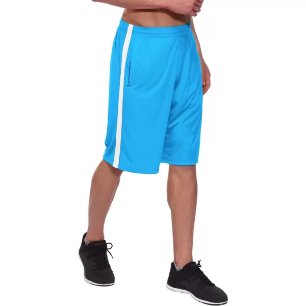 BALEAF Mens Basketball Shorts Long with Zipper Pockets Quick Dry Workout Training Drawstrings 11Light Blue