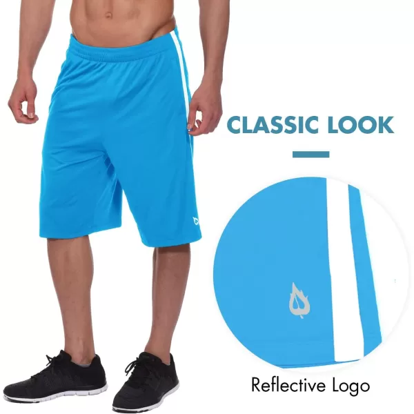 BALEAF Mens Basketball Shorts Long with Zipper Pockets Quick Dry Workout Training Drawstrings 11Light Blue