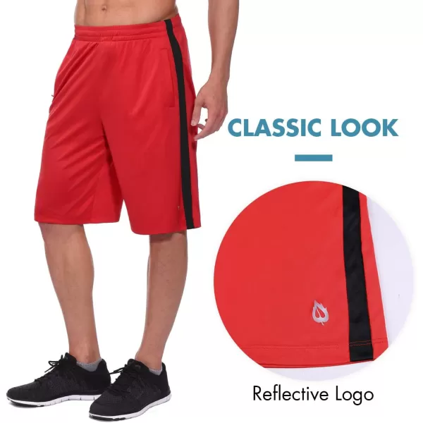 BALEAF Mens Basketball Shorts Long with Zipper Pockets Quick Dry Workout Training Drawstrings 11Red