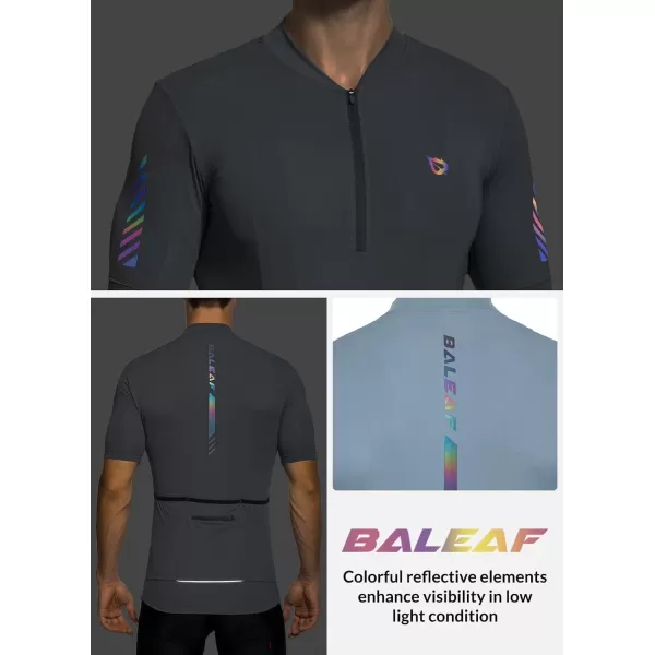 BALEAF Mens Cycling Jersey Bike Shirts Short Sleeve Half Zip Mountain Biking Tops 4 Rear Pockets UPF04gray