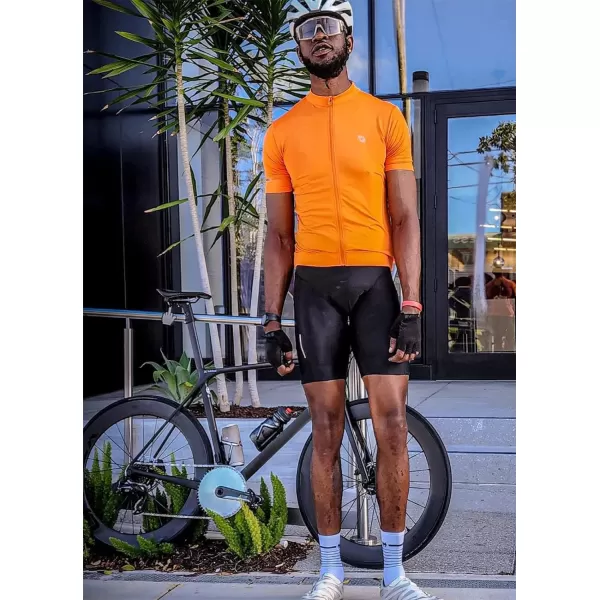 BALEAF Mens Cycling Jersey Short Sleeve Full Zip Bike Shirt Pockets Tops Bicycle Biking Breathable Reflective UPF 5003vibrant Orange