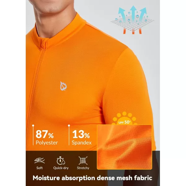 BALEAF Mens Cycling Jersey Short Sleeve Full Zip Bike Shirt Pockets Tops Bicycle Biking Breathable Reflective UPF 5003vibrant Orange