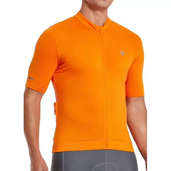 BALEAF Mens Cycling Jersey Short Sleeve Full Zip Bike Shirt Pockets Tops Bicycle Biking Breathable Reflective UPF 5003vibrant Orange