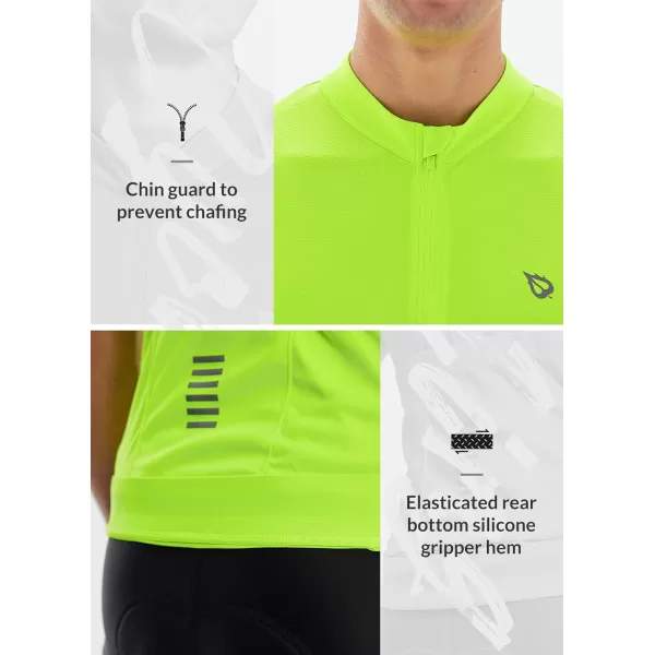 BALEAF Mens Cycling Jersey Short Sleeve Full Zip Bike Shirt Pockets Tops Bicycle Biking Breathable Reflective UPF 5004fluorescent Green