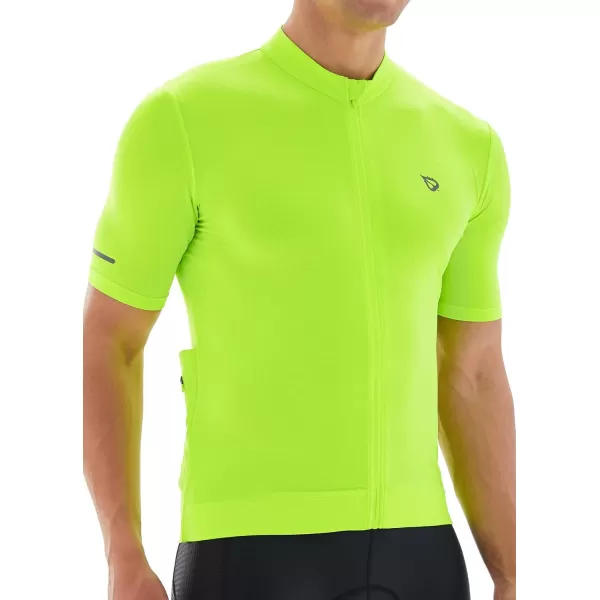 BALEAF Mens Cycling Jersey Short Sleeve Full Zip Bike Shirt Pockets Tops Bicycle Biking Breathable Reflective UPF 5004fluorescent Green