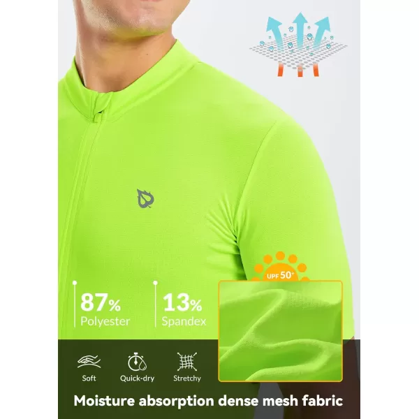 BALEAF Mens Cycling Jersey Short Sleeve Full Zip Bike Shirt Pockets Tops Bicycle Biking Breathable Reflective UPF 5004fluorescent Green