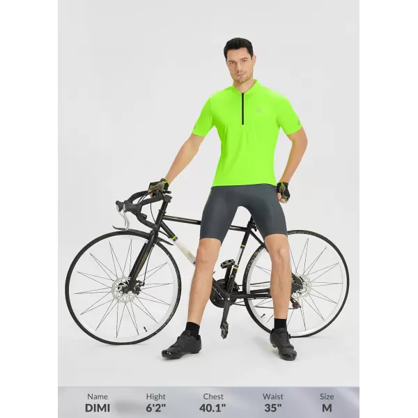 BALEAF Mens Cycling Jersey Short Sleeve Half Zip Bike Shirts Road Biking Tops 4 Rear Pockets UPF 50Green