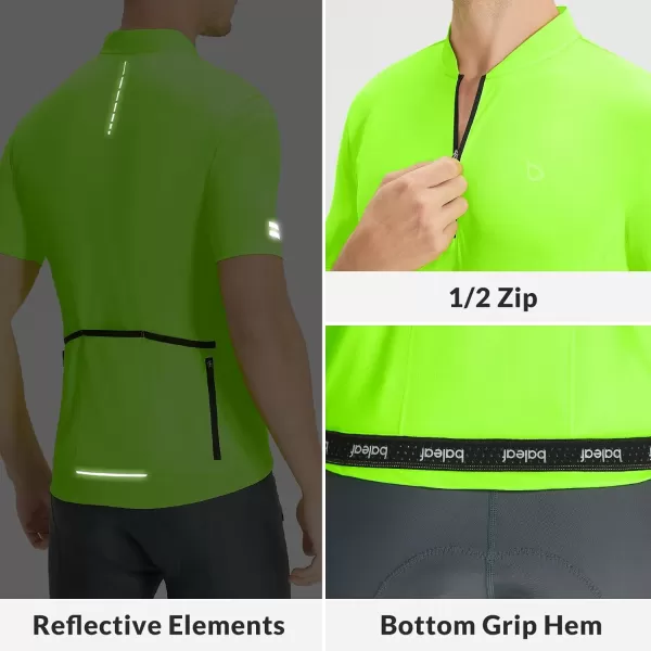 BALEAF Mens Cycling Jersey Short Sleeve Half Zip Bike Shirts Road Biking Tops 4 Rear Pockets UPF 50Green