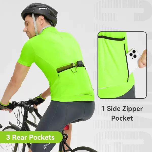 BALEAF Mens Cycling Jersey Short Sleeve Half Zip Bike Shirts Road Biking Tops 4 Rear Pockets UPF 50Green