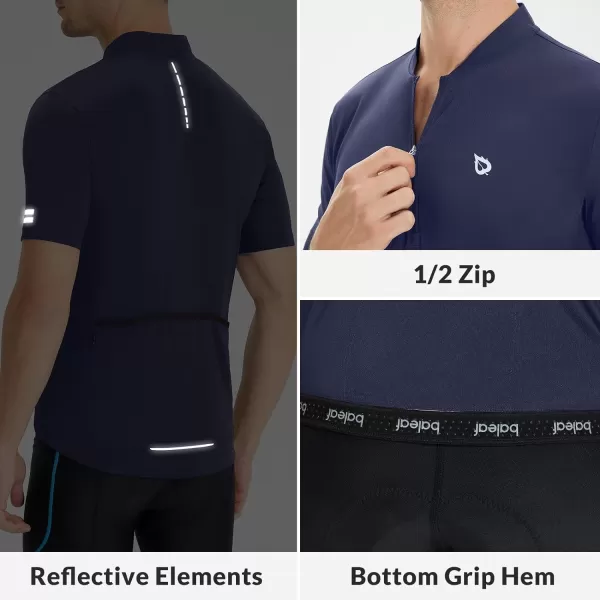 BALEAF Mens Cycling Jersey Short Sleeve Half Zip Bike Shirts Road Biking Tops 4 Rear Pockets UPF 50Navy Blue