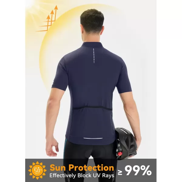 BALEAF Mens Cycling Jersey Short Sleeve Half Zip Bike Shirts Road Biking Tops 4 Rear Pockets UPF 50Navy Blue