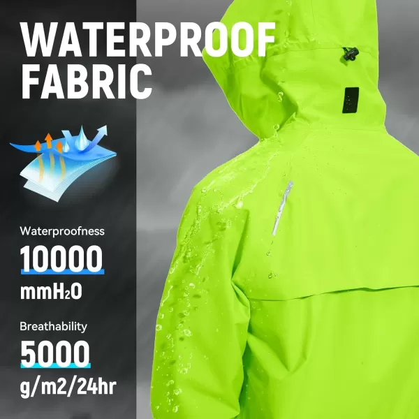 BALEAF Mens Cycling Rain Jacket Waterproof Windbreaker Packable Hood Running Gear Lightweight ReflectiveFluorescent Green
