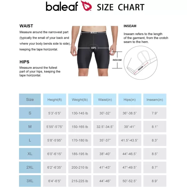 BALEAF Mens Cycling Shorts 4D Padded Mountain Biking Shorts with Pockets Bike Road Bicycle Riding Chamois UPF50Black