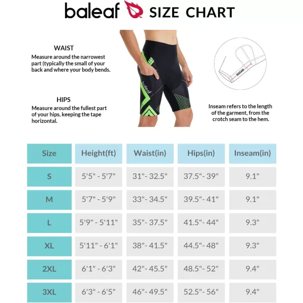 BALEAF Mens Cycling Shorts Padded Lycra Bike Bicycle Road Biking MTB Clothes Padding Pockets UPF 50Green