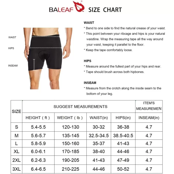 BALEAF Mens Cycling Underwear 3D Padded Mountain Bike ShortsSolid Black