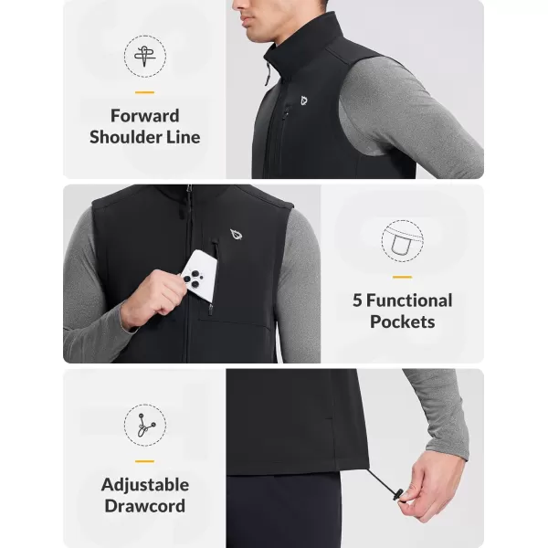 BALEAF Mens Golf Vest Fleece Lined Softshell Sleeveless Jacket Water Resistant Cold Weather Running Gear Winter PocketsBlack