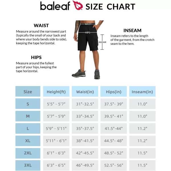 BALEAF Mens Hiking Cargo Knee Length Bermuda Shorts Lightweight Quick Dry Shorts Travel Zip Pocket Elastic Waist11inblack