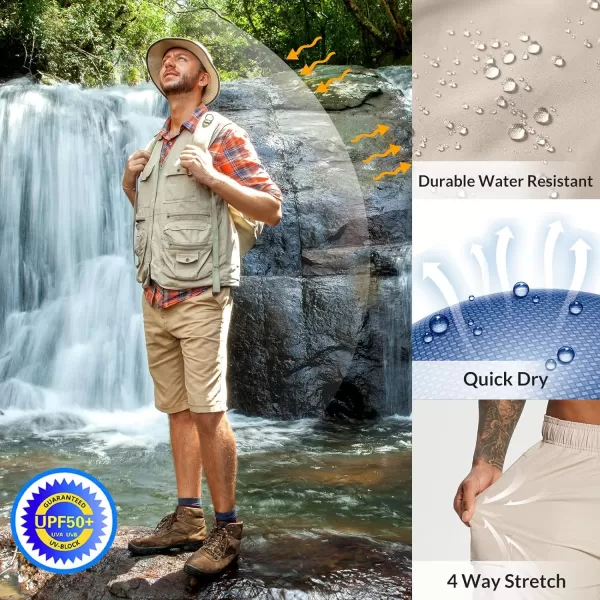BALEAF Mens Hiking Cargo Knee Length Bermuda Shorts Lightweight Quick Dry Shorts Travel Zip Pocket Elastic Waist11inkhaki