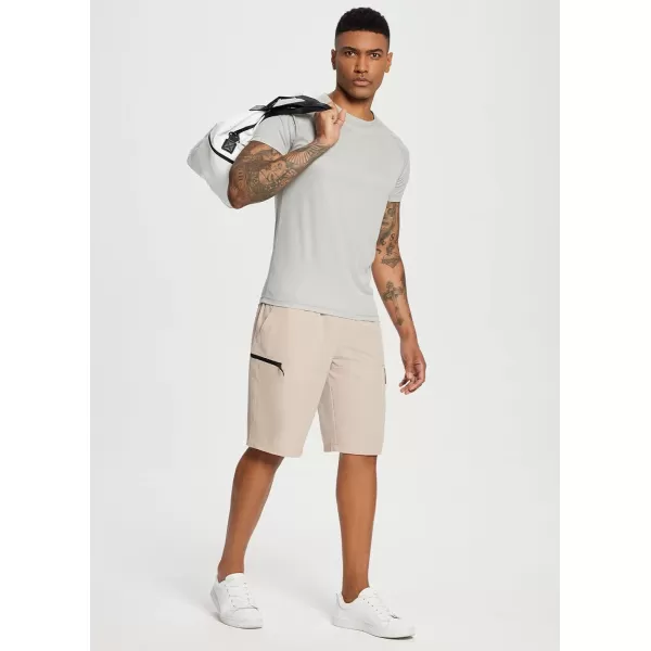 BALEAF Mens Hiking Cargo Knee Length Bermuda Shorts Lightweight Quick Dry Shorts Travel Zip Pocket Elastic Waist11inkhaki
