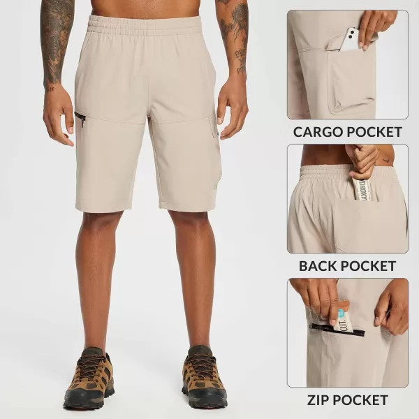 BALEAF Mens Hiking Cargo Knee Length Bermuda Shorts Lightweight Quick Dry Shorts Travel Zip Pocket Elastic Waist11inkhaki