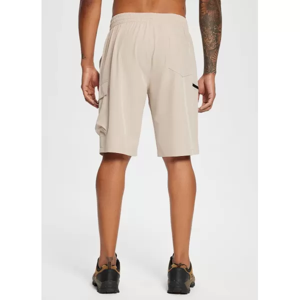 BALEAF Mens Hiking Cargo Knee Length Bermuda Shorts Lightweight Quick Dry Shorts Travel Zip Pocket Elastic Waist11inkhaki