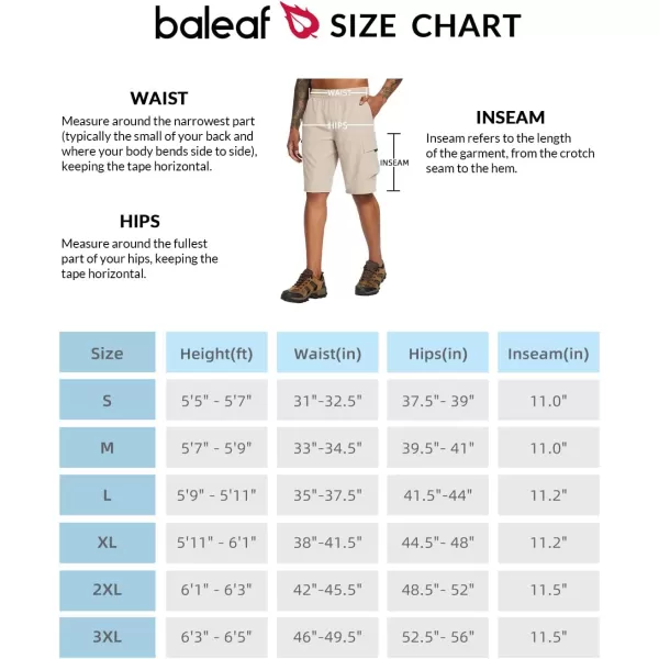 BALEAF Mens Hiking Cargo Knee Length Bermuda Shorts Lightweight Quick Dry Shorts Travel Zip Pocket Elastic Waist11inkhaki