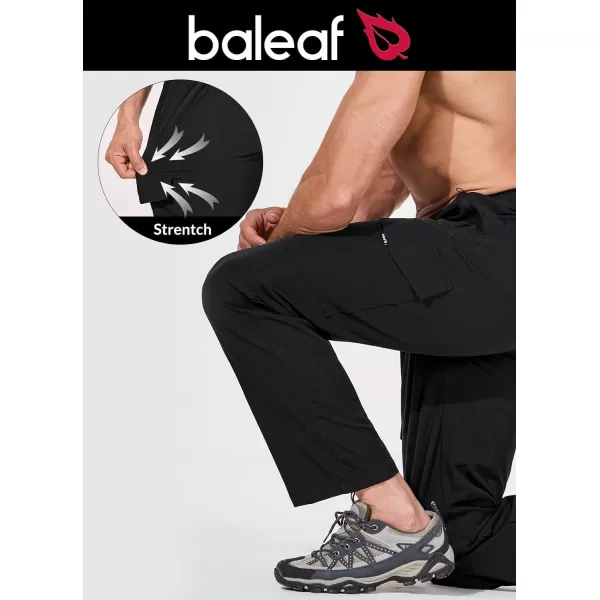 BALEAF Mens Hiking Pants Cargo Quick Dry Water Resistant Elastic Waist with Zip Pockets UPF 50 for Work RunningBlack