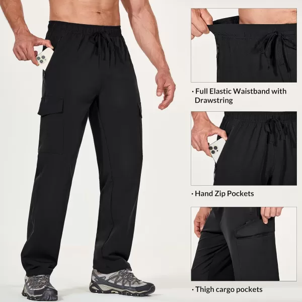 BALEAF Mens Hiking Pants Cargo Quick Dry Water Resistant Elastic Waist with Zip Pockets UPF 50 for Work RunningBlack