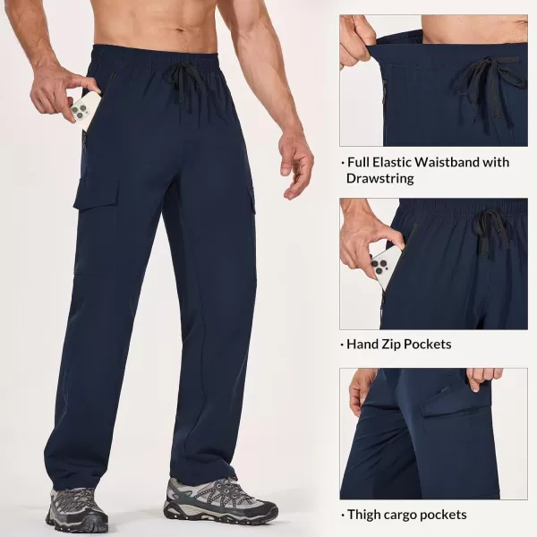 BALEAF Mens Hiking Pants Cargo Quick Dry Water Resistant Elastic Waist with Zip Pockets UPF 50 for Work RunningNavy Blue