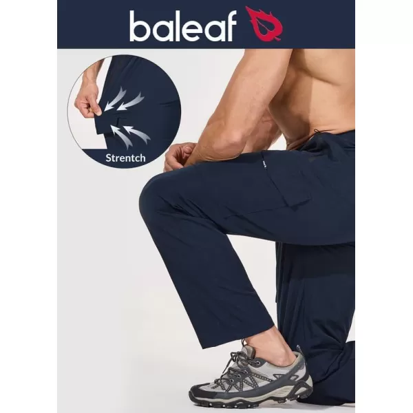 BALEAF Mens Hiking Pants Cargo Quick Dry Water Resistant Elastic Waist with Zip Pockets UPF 50 for Work RunningNavy Blue